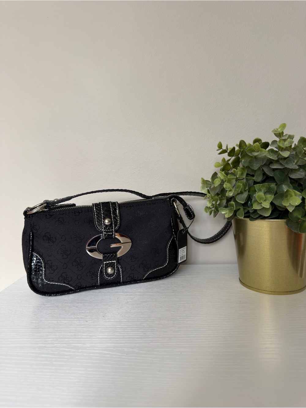 GUESS Quatro G Mini Shoulder Bag Black Y2K Logo Monogram